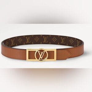 Louis Vuitton Brown Monogram and Tan Reversible Belt with Gold LV Buckle